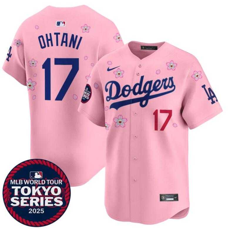 Men%27s Los Angeles Dodgers #17 Shohei Ohtani Pink 2025 Tokyo Series Limited Stitched Jersey Dzhi